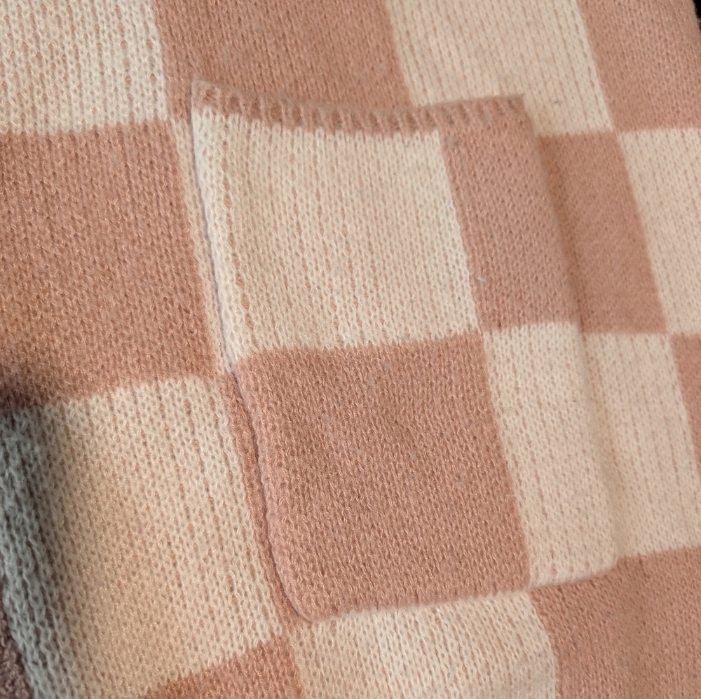 Blush Cream Checkered Cardigan Sweater Oversized Cozy Knit Coquette Soft Girl S image 8